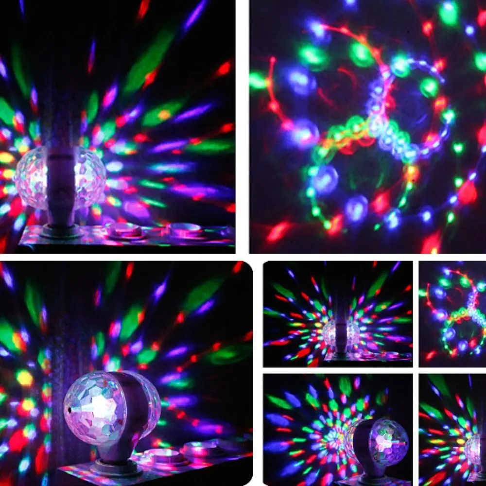 6W AC85-265V E27 LED Bulb Dual Head Auto Rotating Crystal Strobe RGB Lamp Portable Creative DJ Stage Lamp Bulb Halloween