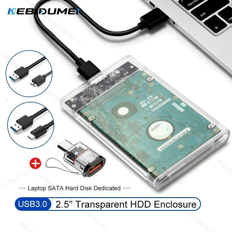  KEBIDUMEI 2.5inch SATA SSD Hard Drive Case Micro B/USB C HDD Enclosure with OTG 5Gbps Transfer Speed External Hard disk Boxs
