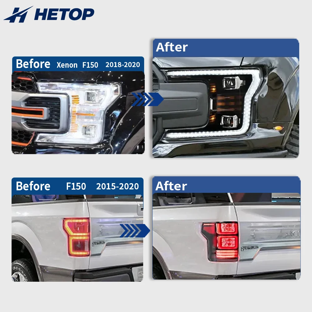 HETOP for F150 Headlight Taillight 2015-2020 Set Custom 13th Dual Beam Upgrade LED Sequential Turn Signal Tail Lamp for Ford