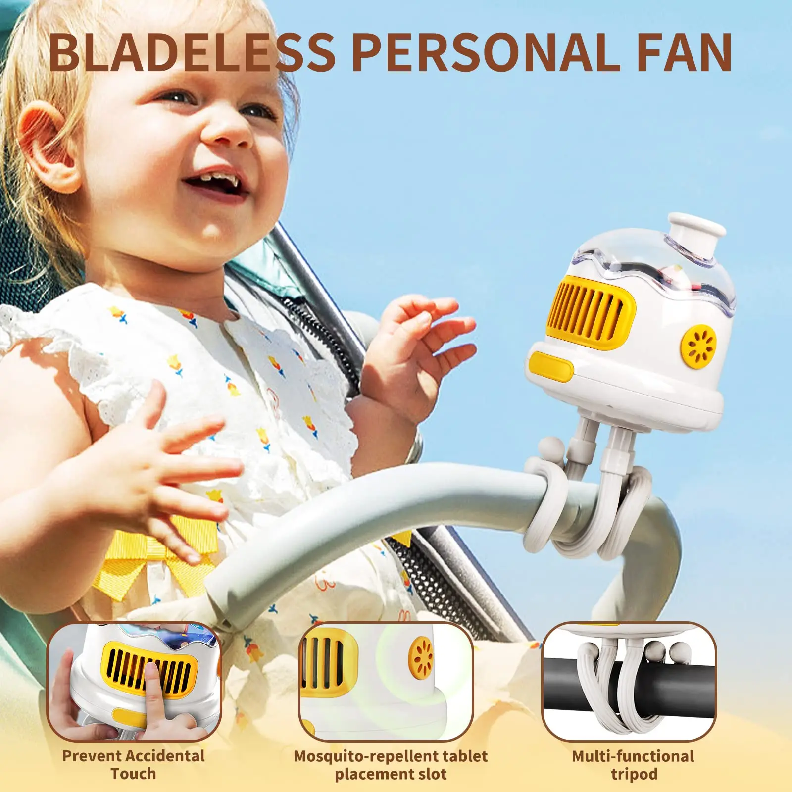 Cute Baby Stroller Fan Clip,3 Speeds,Rechargeable Battery,Rotatable Handheld Portable Air Conditioner for Car Seat Crib Bike