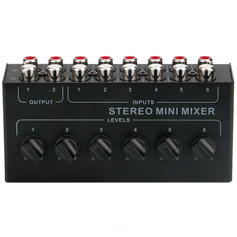 4 6 Channels Passive Mixer Audio Professional Audio Stereo Mixer Sound Mixer Portable RCA Input Ultra Low Noise for Live Studio