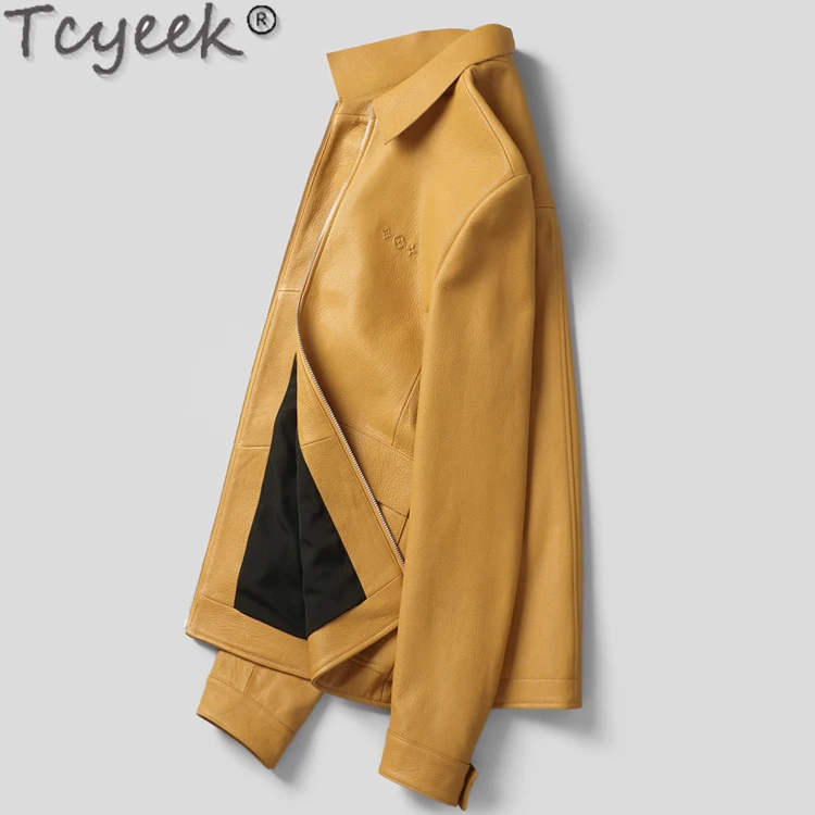 Tcyeek High-end Genuine Leather Jacket Men Casual Spring Autumn Clothes Fashion Top Layer Goatskin Coats for Man Clothing Slim