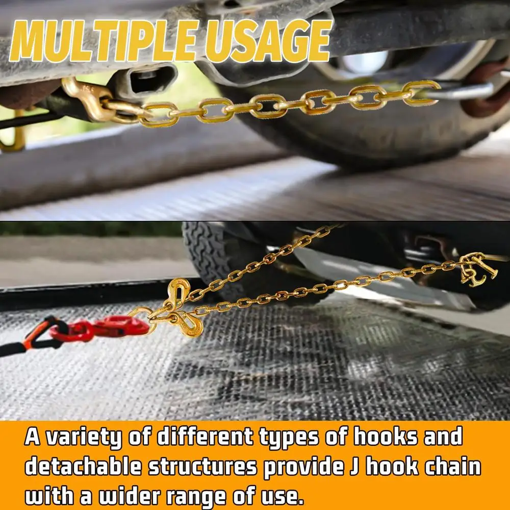 Adjustable V Bridle Tow Chain with R-T-J Cluster Hooks and Grab Hooks 5400 Lbs Working Load Heavy Duty Tow Chain Easy to Use DOT