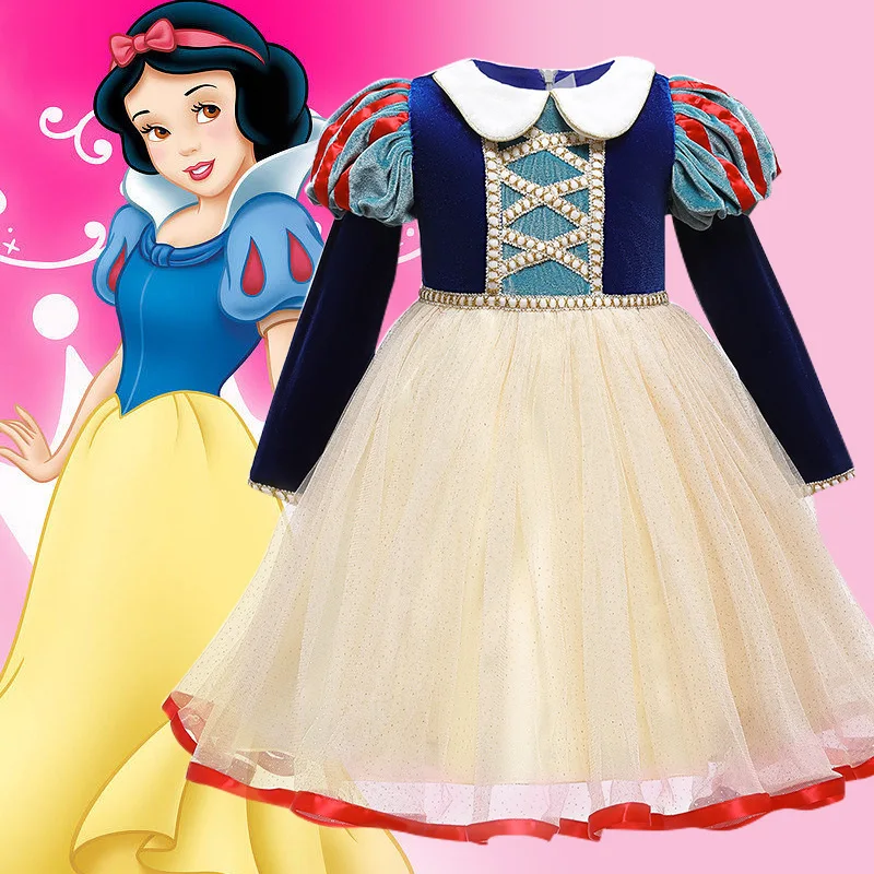 

Snow White Dress Princess Cosplay Elsa Velvet Costume Girls Birthday Party Formal for Kids Long Sleeve Baby Girl Sequin Dresses