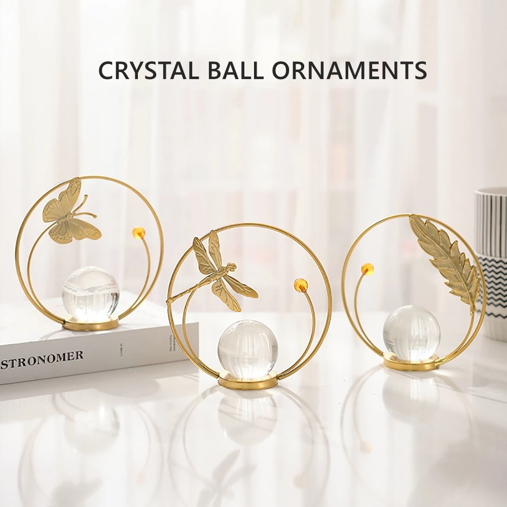 

Nordic Style Brief Iron Art Crystal Ball Figurines Home Ornaments Sitting Room Bookshelf Light Luxury Creative Decoration Crafts
