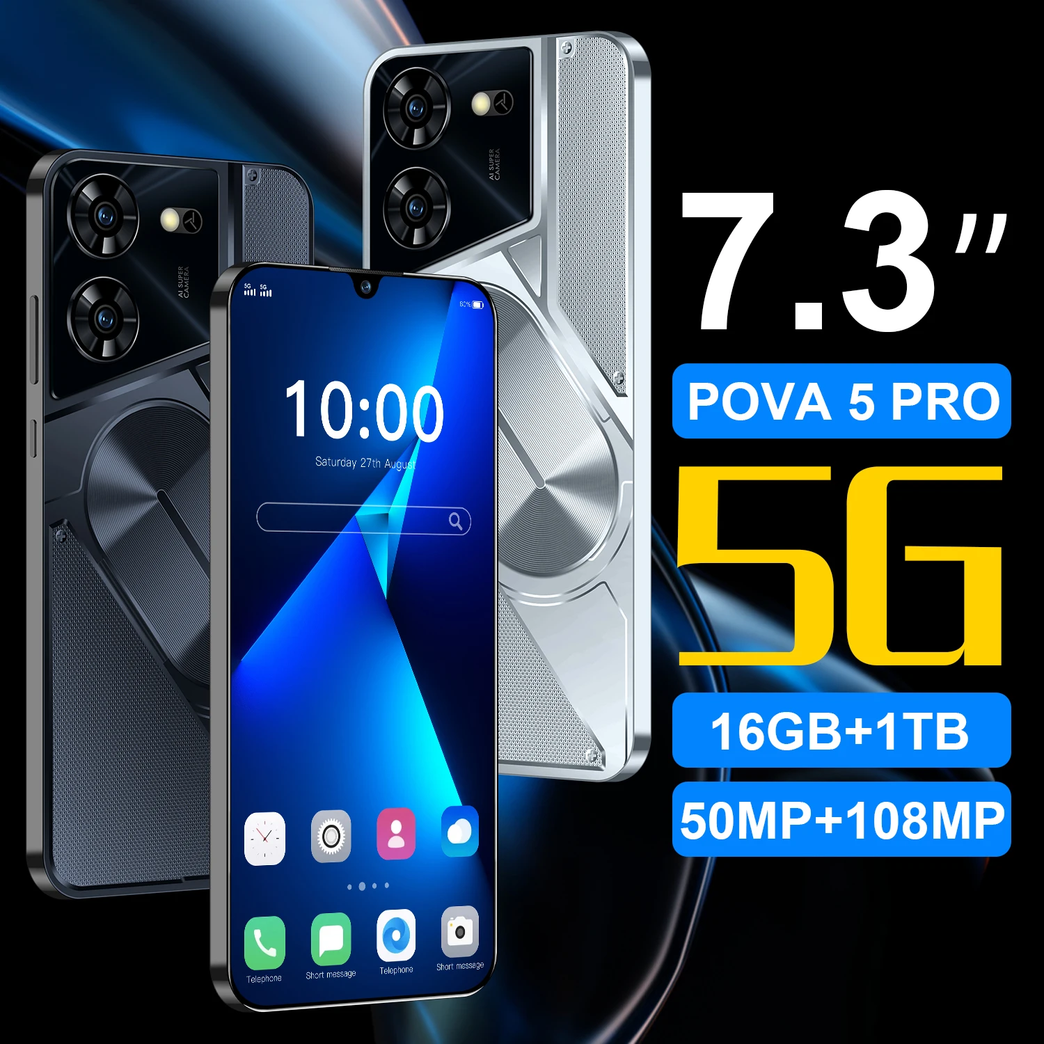 Nowy 2024 globalny ekran Pova 5 Pro 7.3HD 16GB + 1TB 6800Mah Android 14 Celulare Dual Sim Face odblokowany 5G oryginalny smartfon