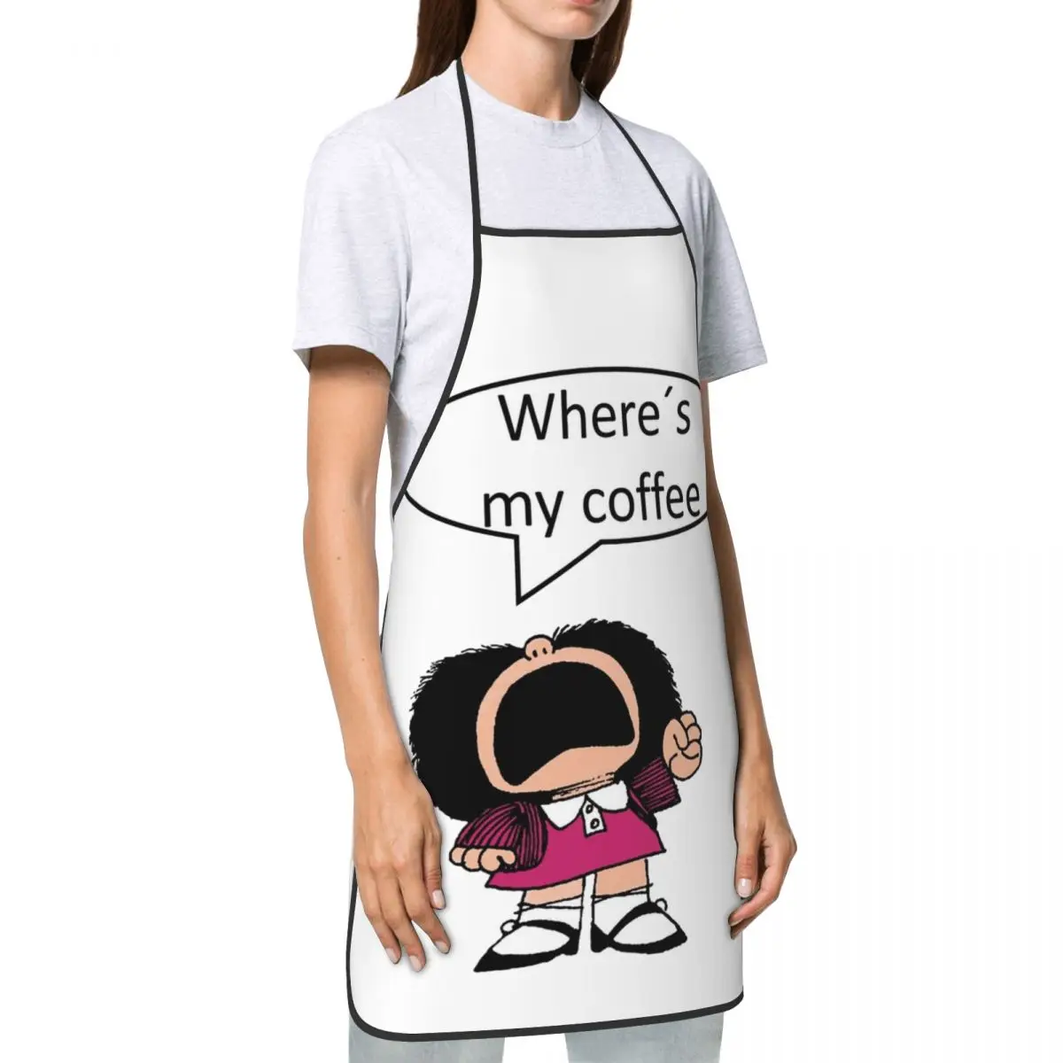 Women Men Chef BBQ Apron Funny Mafalda Coffee Accessories Cartoon Cooking BBQ Grilling Aprons Adjustable Oil & Water Resistant