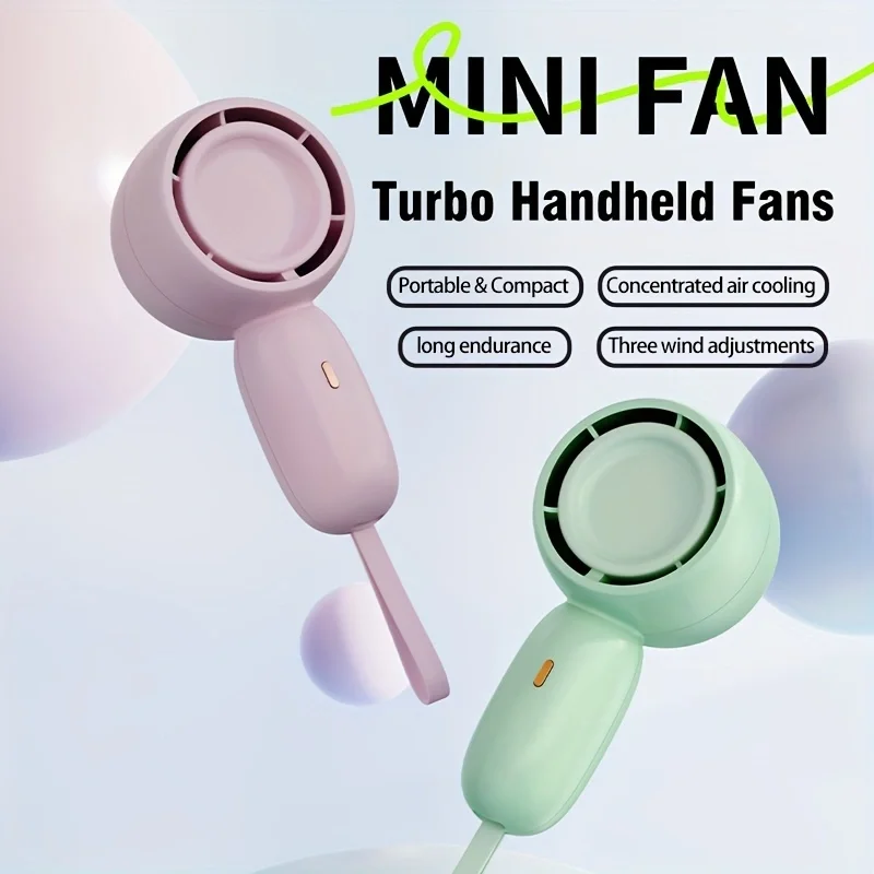 

Turbo Portable Handheld Fan Built in Rechargeable Battery Multipurpose Pocket Mini Fans 3 Adjustable Speeds For Indoor Outdoor