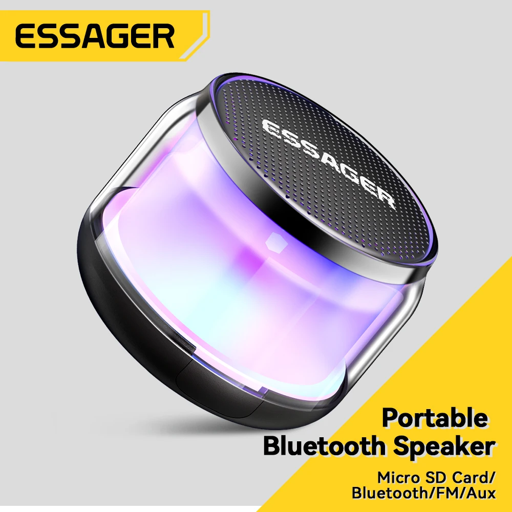 Essager Mini Wireless Bluetooth Speaker Mobile Phone Subwoofer Outdoor Portable Audio Powerful Sound Box Home Soundbar LED Modes