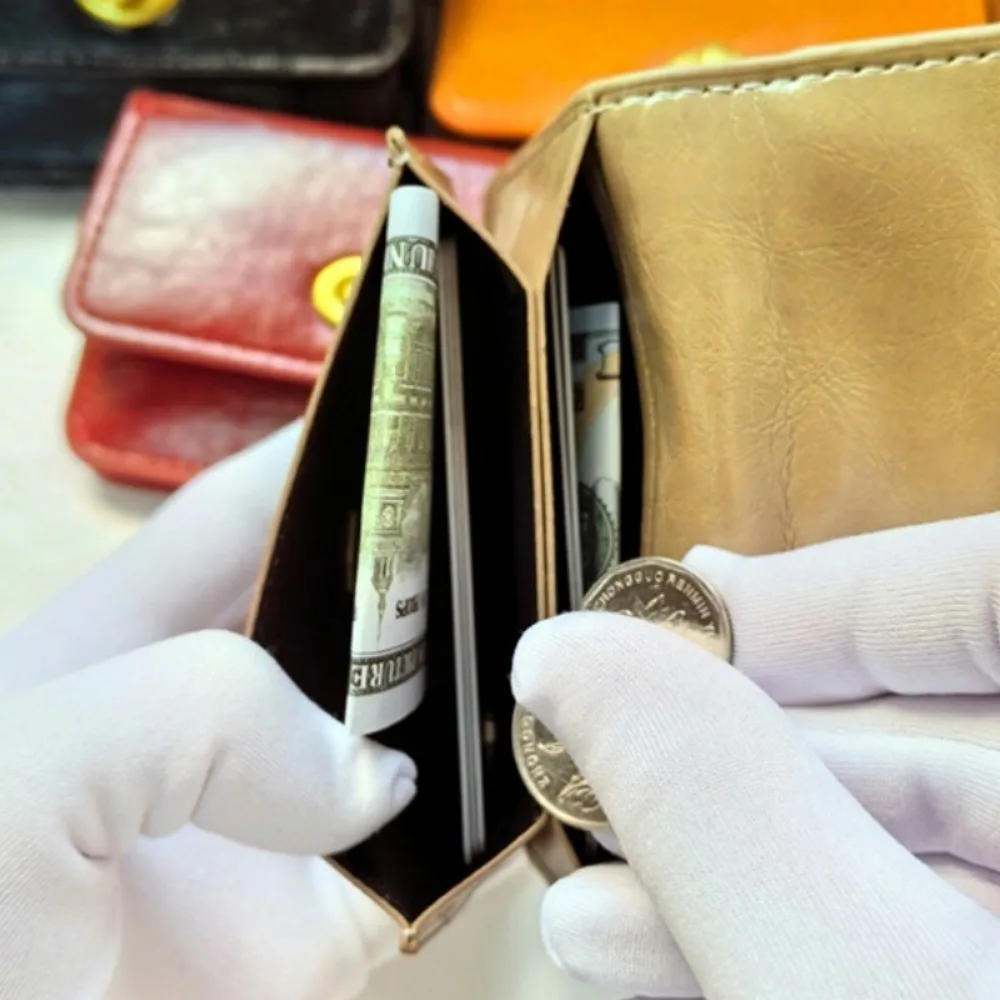 กระเป๋าใส่การ์ดสไตล์เกาหลีแบบใหม่ผู้หญิง, กระเป๋าใส่บัตรหลายชั้นล็อกย้อนยุคสีทึบเรียบง่ายกระเป๋าใส่บัตรผู้หญิง