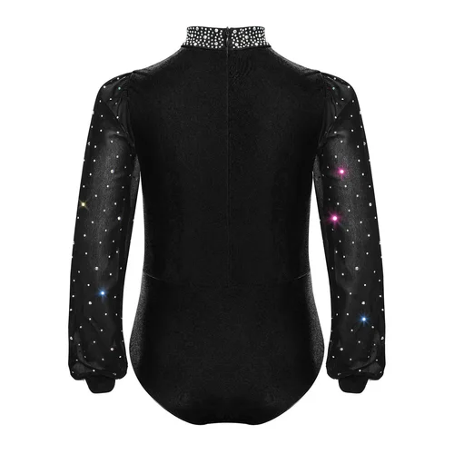 Imagen 2 del producto Body de gimnasia para niños, leotardo de manga larga con cremallera y diamantes de imitación, mono de baile latino, patinaje artístico, Leotardos de baile