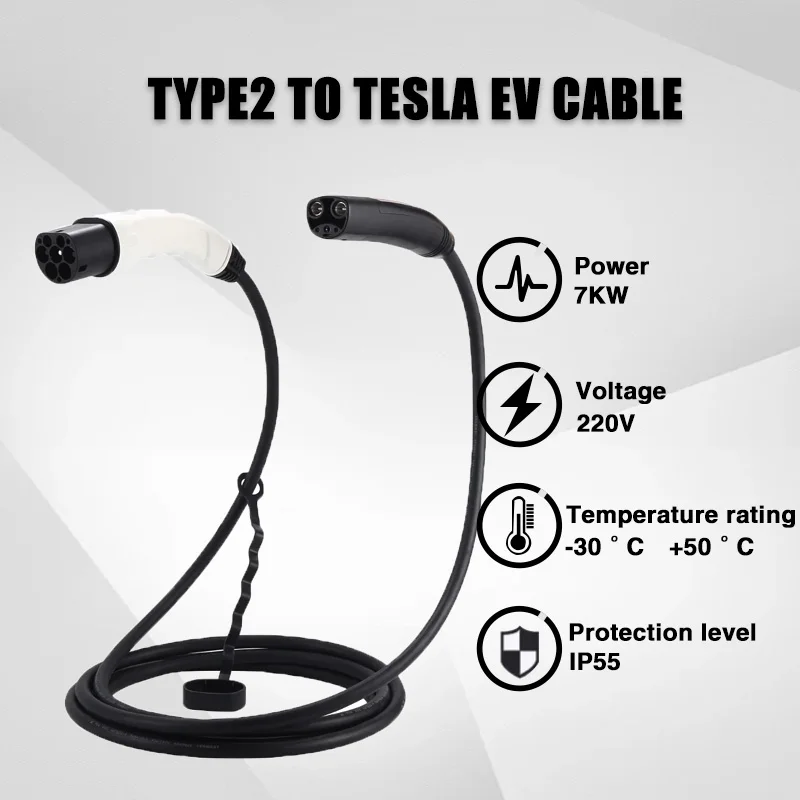 Type 2 To Tesla NACS EV Charger Cable 1Phase 32A 8KW IEC62196-2 Type2 to Model 3 Y X S Extension Charging Cables