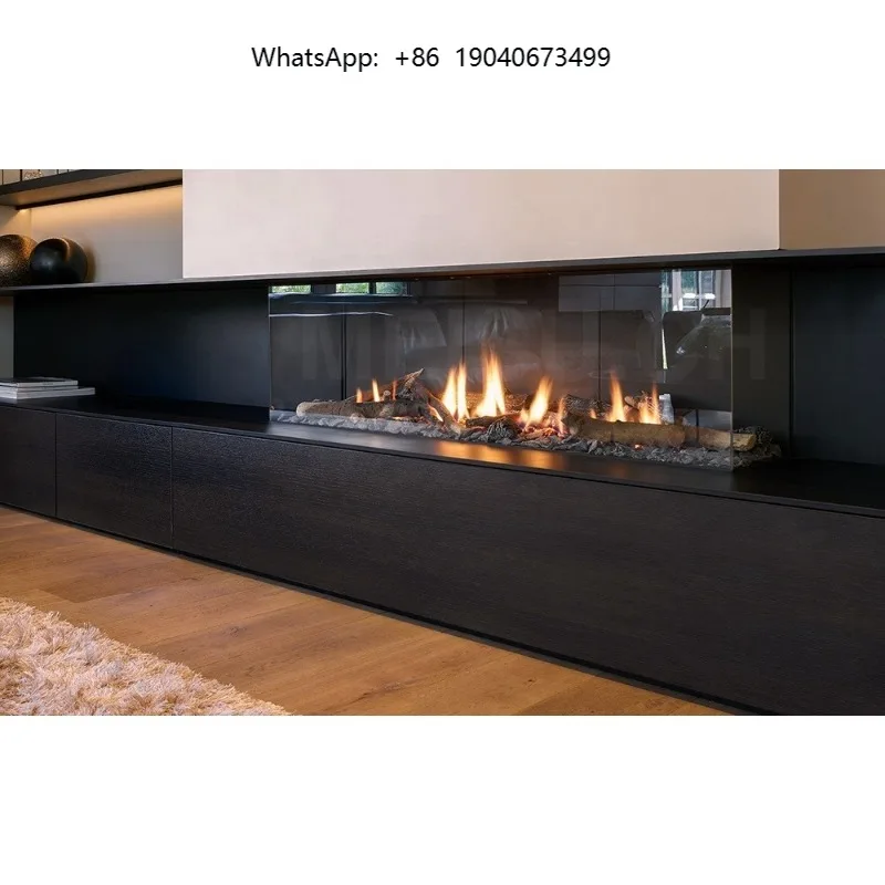 Indoor Sided Traditional Black Floating Fireplace Built in Mantle Gas Fireplace cxl