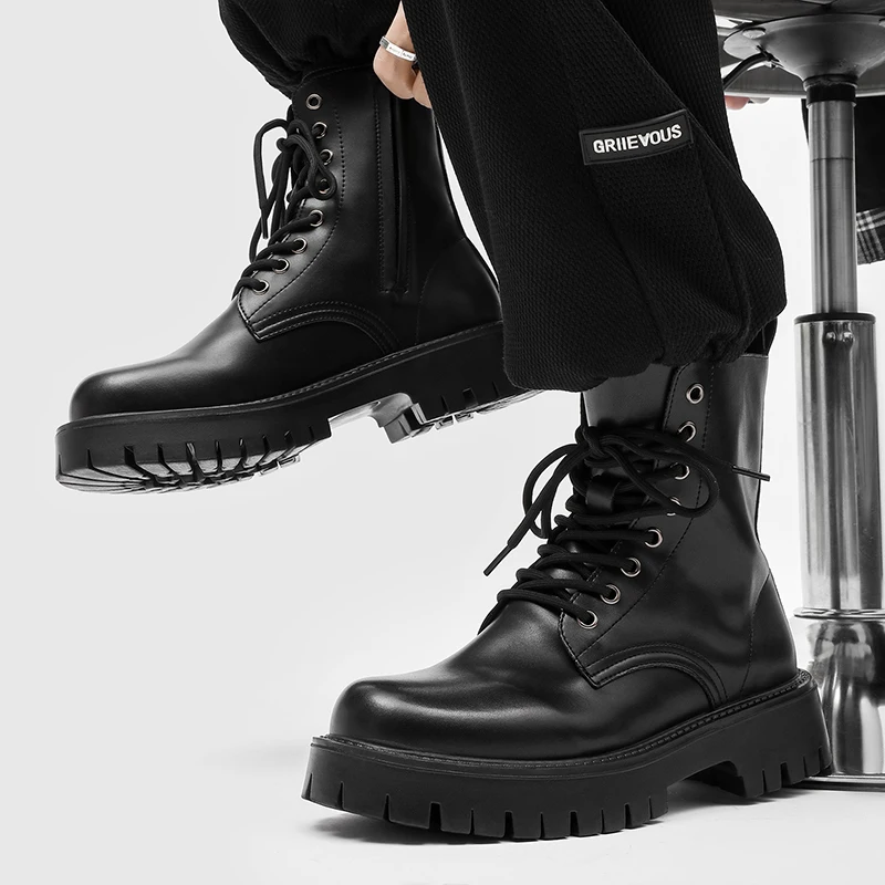 أحذية رجالية كاجوال عصرية عالية الجودة أحذية تشيلسي باللون الأسود البريطاني برباط علوي ونعل سميك أحذية ماركة متينة أحذية تدريب للرجال #5