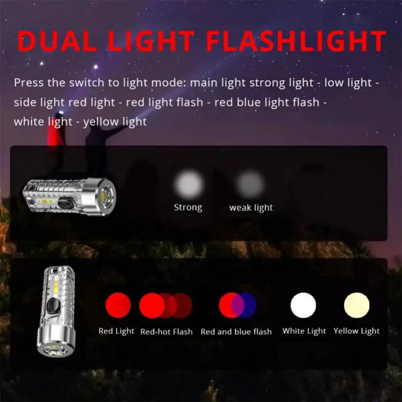 Mini Torches LED Flashlight Portable Pocket Keychain Light USB Charging Multi-function Fluorescent Outdoor Warning Camping Light