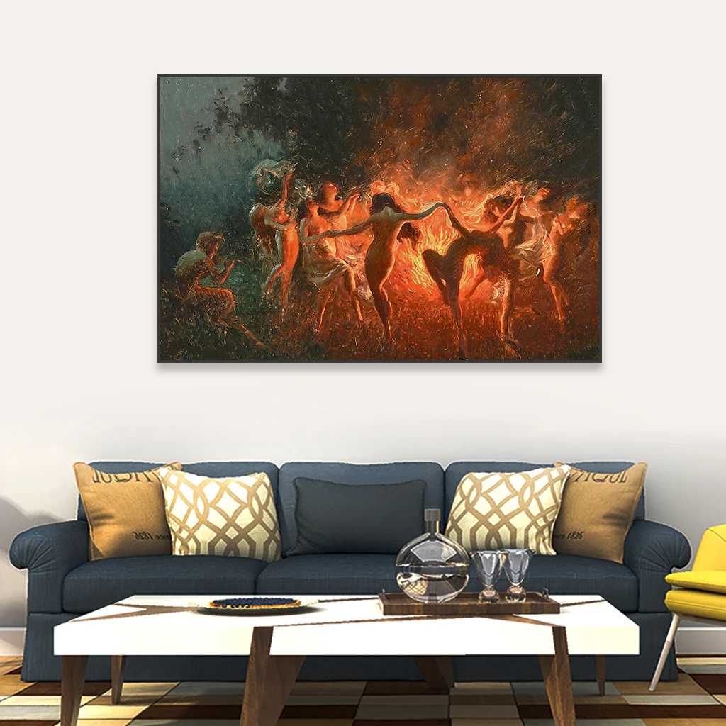 Classical Oil Painting Fire Dance Prints Nymphs Dancing Wall Art Poster Vintage Canvas Painting Home Bedroom Decoration