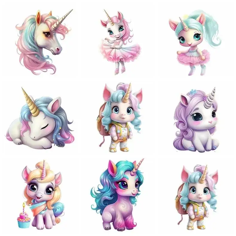 

Iron on Transfer Cute Unicorn Heat-sensitive Patches Application Stripes on Kids Clothes ironing Printing for Tops DIY Decals