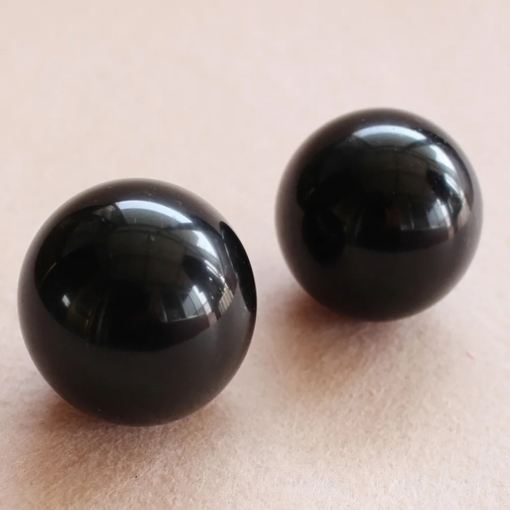 2pcs Natural Stone Massage Ball Meditation Fitness Hand Exercise Healing Ball for Hand Therapy (Black)