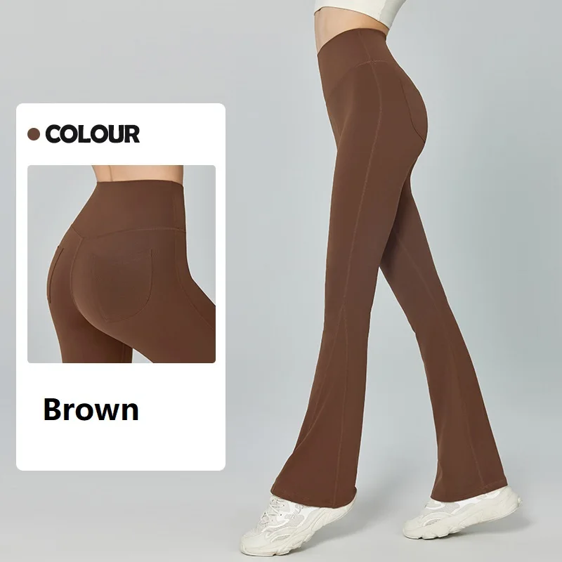 High Waist Yoga Pants Women Hip Lifting Fitness Boot Cut Tight Casual Wear Flare Trousers in Black Gray Green Brown