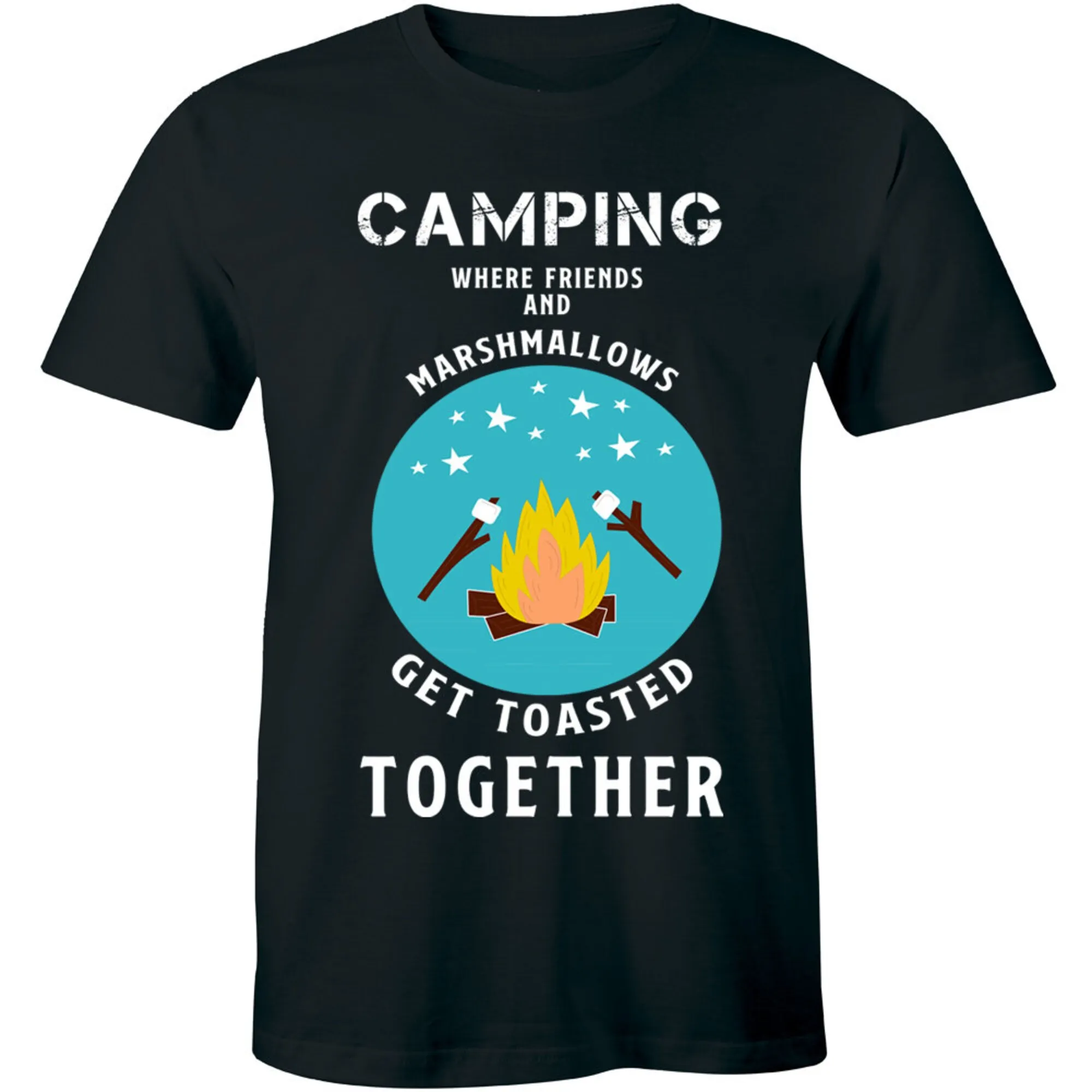 Camping Where Friends Marsmallows Get Toasted Together Summer Vacation Men's Tee