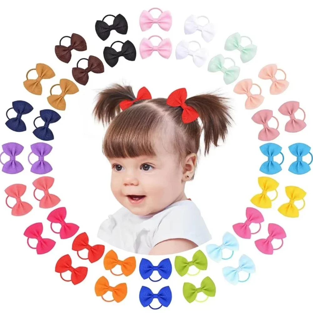 BABY BOWS 20/40Pcs/lot Hair Ribbons Head Bows Tie for Girls Elastic Solid Bowknot Rubber Hairband Kids Headwear Wholesale