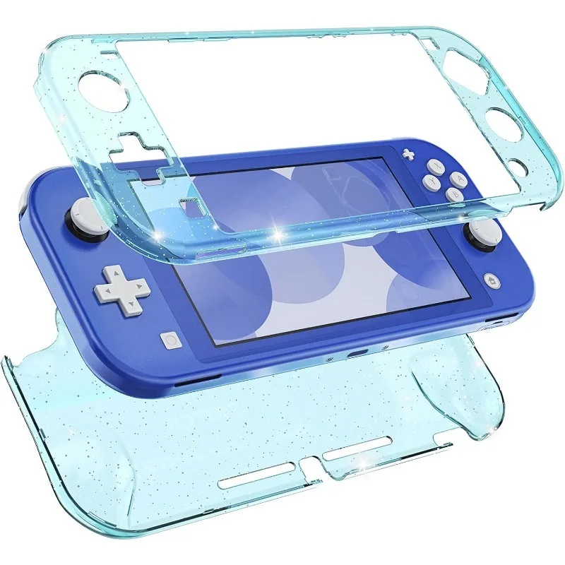 Nintendo Switch Lite protective case with double-sided protection design featuring screen tempered film and 4 thumb keycaps