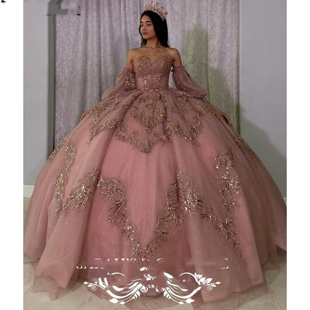 Angelsbridep-Robe Quinceanera rose de luxe, robe de Rh, princesse Sweet 15 16 ans avec nœud de fleur 3D, robe éducative de 15 ans, 2025