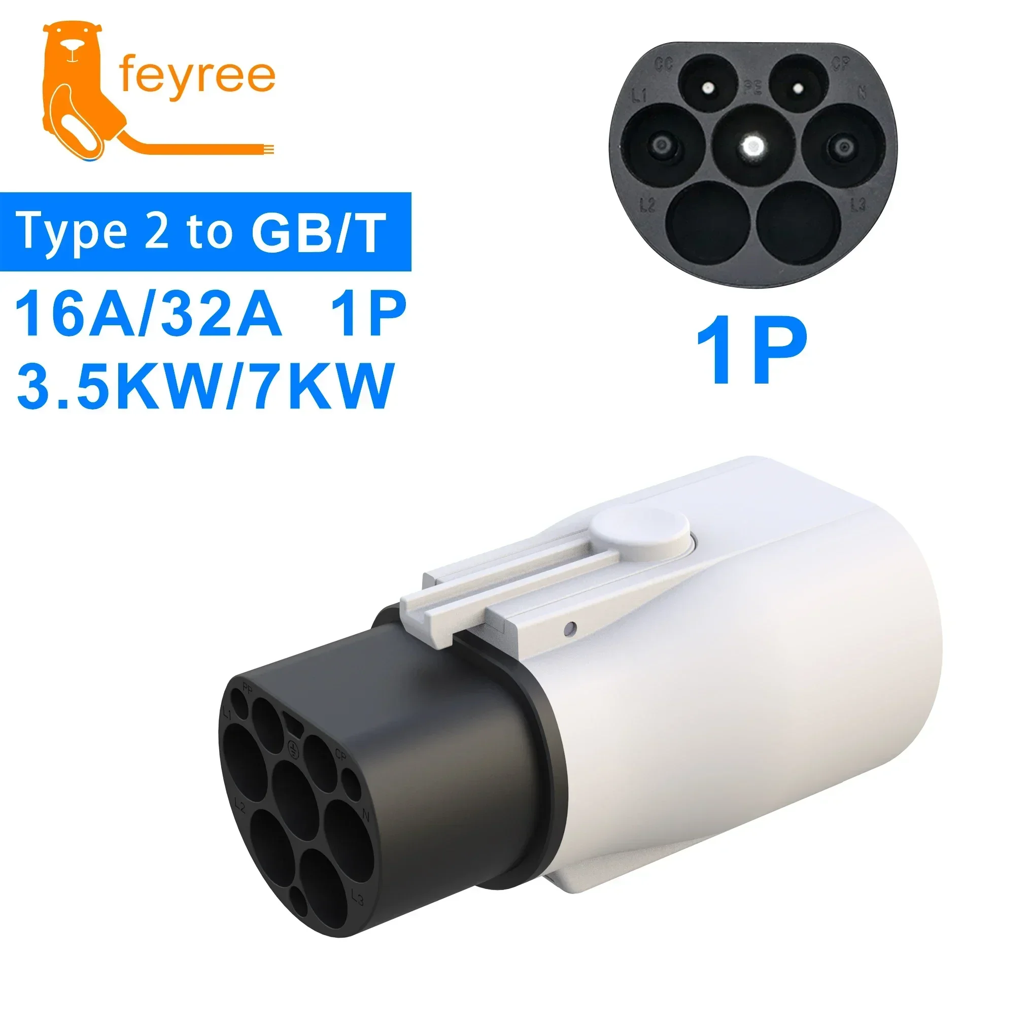 Feyree EV Charger Adapter Type 2 IEC 62196-2 to GB/T Converter for China Standard Electric Vehicle Charging EV Connector 16A 32A