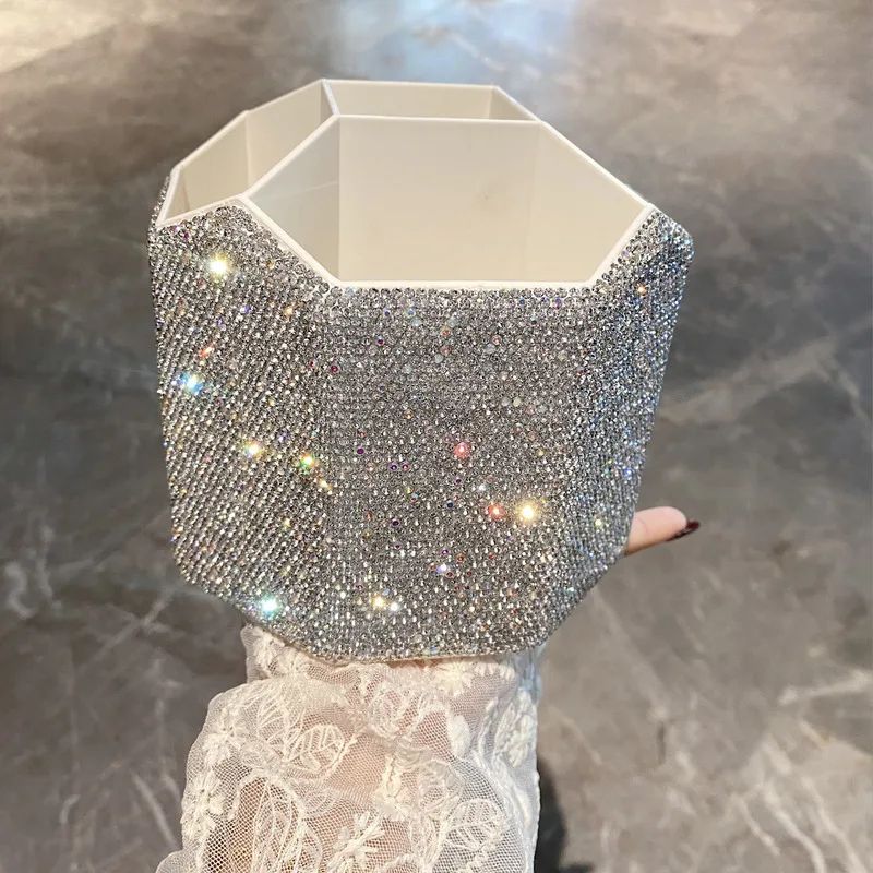 

Ящик для хранения косметики высокого уровня, вращающееся ведро для хранения косметических кистей большой емкости, инкрустированное бриллиантами