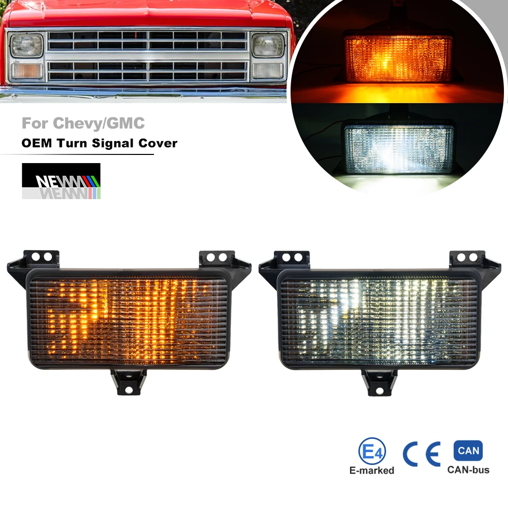 

Smoked For 1983-1987 Chevrolet GMC Pickup Truck Front Turn Signal Park Lamps Light Housing Cover w/ Switchback LED Bulbs