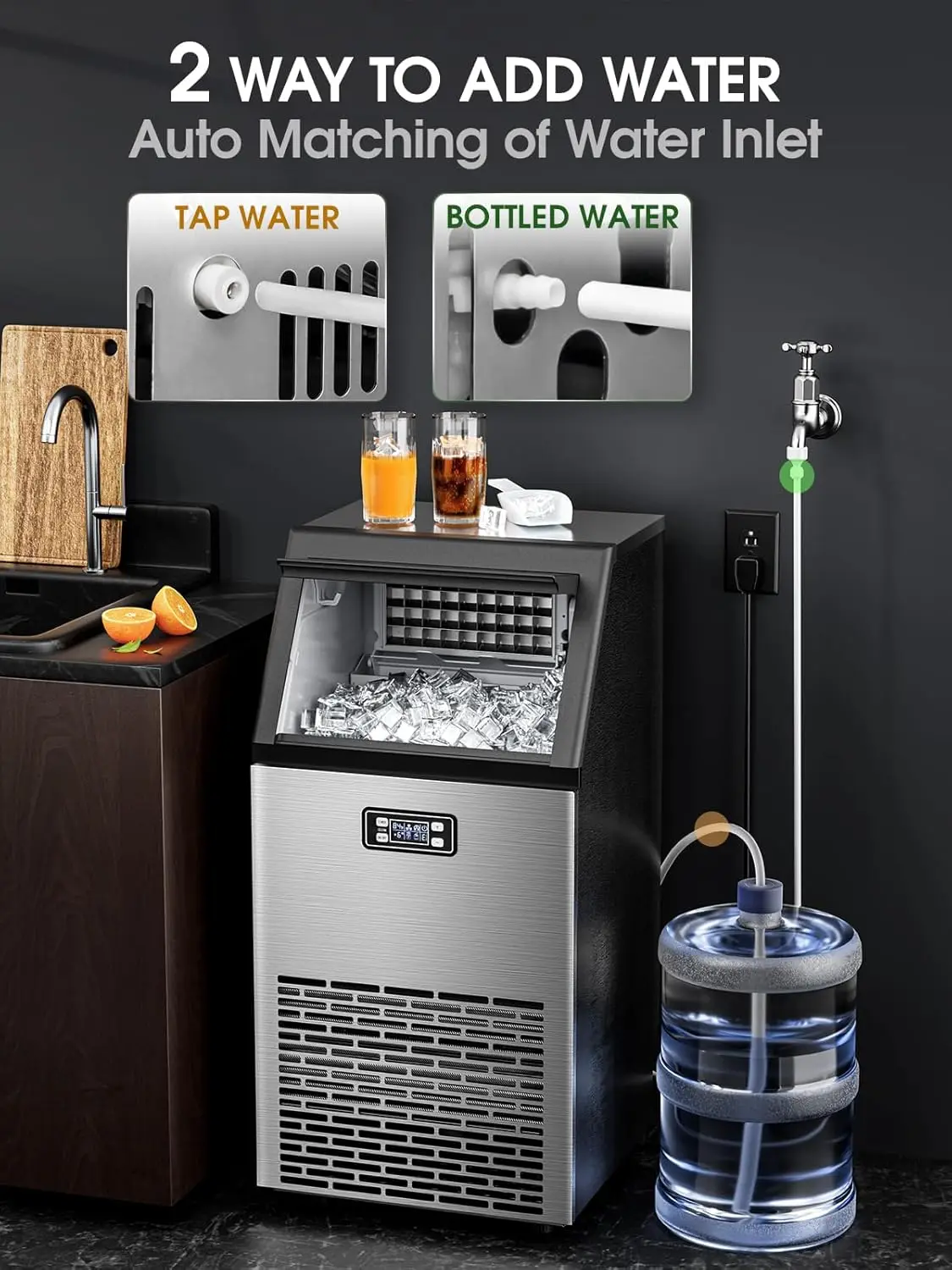 Pebble-V2.0 Commercial Ice Maker,100 lbs,2-Way Adicionar Água, Sob Counter Ice Maker, Auto Limpeza, Máquina de Gelo com 24 Horas Tempo