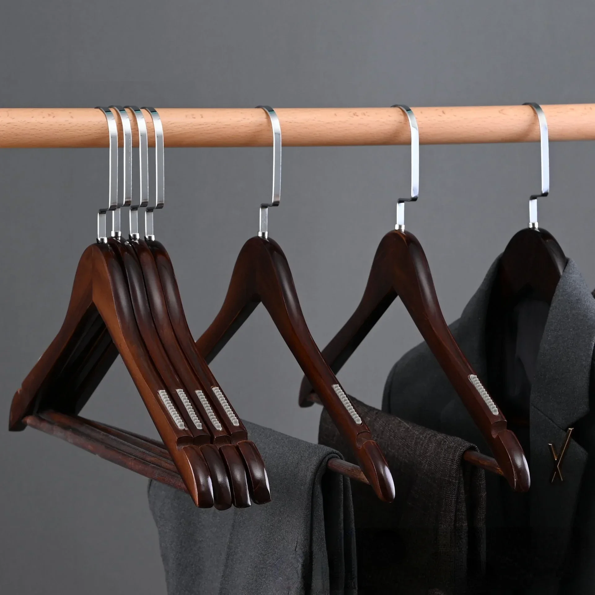 10PCS Retro Wooden Hangers,Non Slip Shirt Clothes Hanger with 360° Rotating Hook,Wardrobe Organizer Coat Rack for Dress Jacket