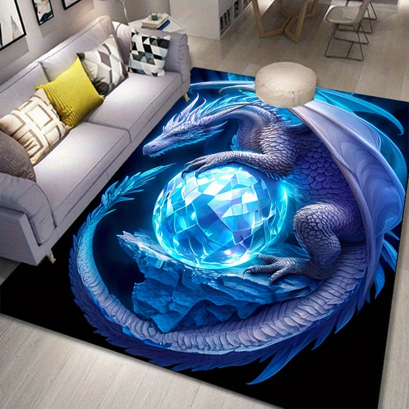 3D Moon Guardian Dragon Print Rug Non-Slip High Quality Indoor Outdoor Mat for Bedroom Living Room Game Room, Fantasy Decor Gift