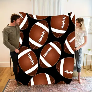 【橄欖球主題法蘭絨毯】1條柔軟四季通用橄欖球主題法蘭絨毯 | 美式足球圖案,可機洗 8 最佳銷售 絨布 - №5