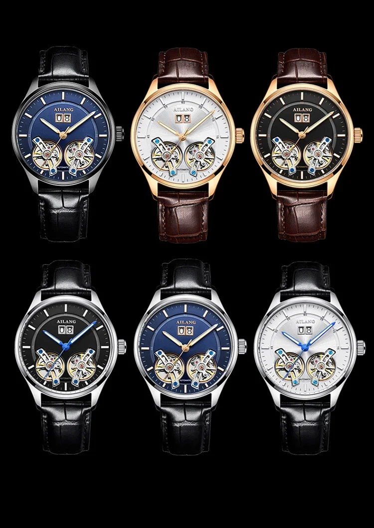 AI LANG 正規ブランド 2026 ダブルトゥールビヨン 夜光 直視式機械式腕時計 自動巻き腕時計 メンズ腕時計 スケルトンムーブメント
