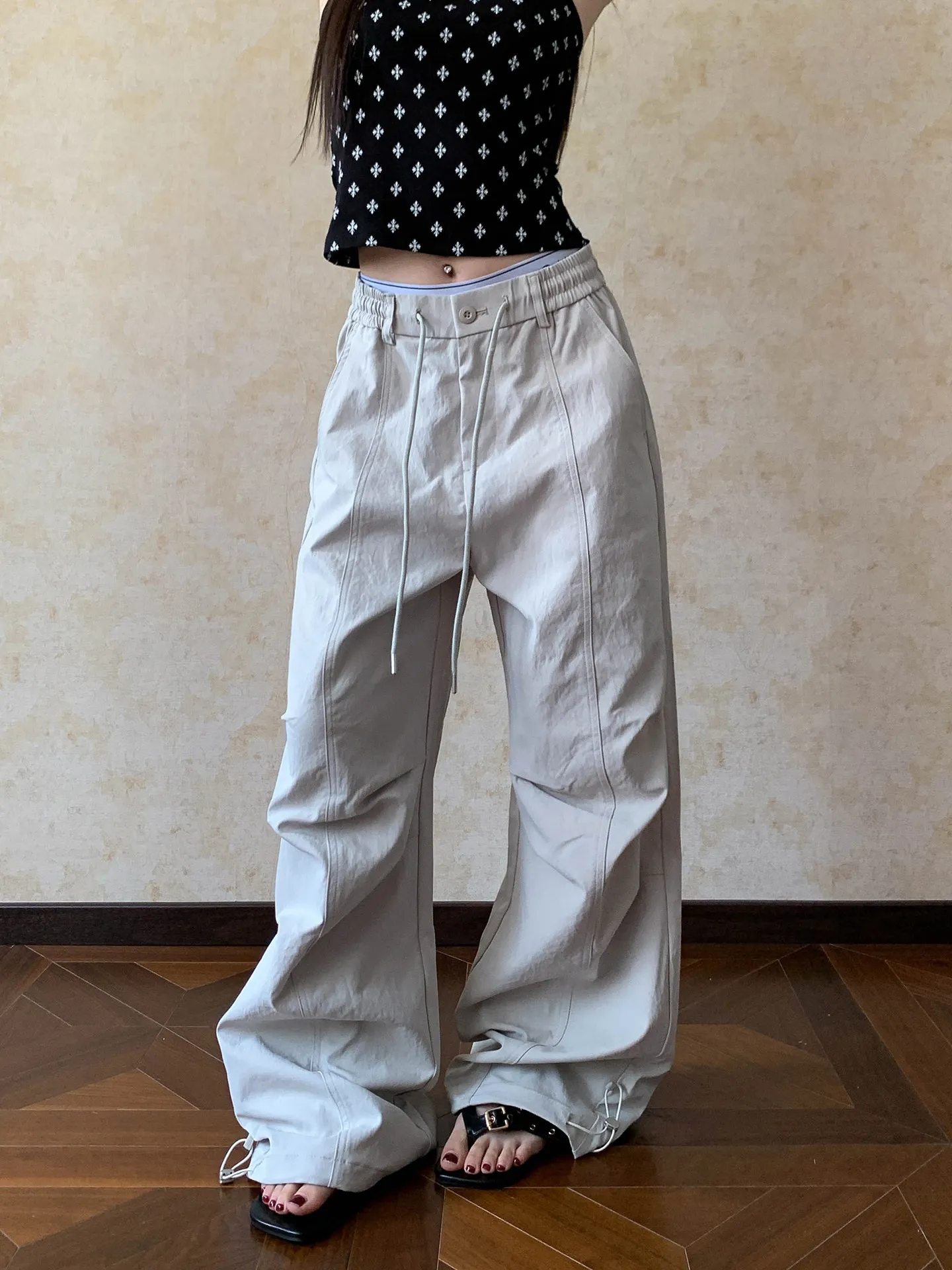 American Street Retro Folded Design Straight Casual Pants Men's Quick Dry Summer Sport Paratrooper Pants Trendy Loose Fit