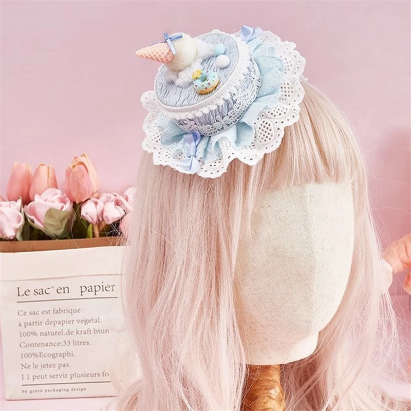 Lolita Lace Cake Mini Top Hat Hair Clip Cute Women Girl Birthday Pary Headband Headdress Hair Accessories Kawaii Hair Ornament