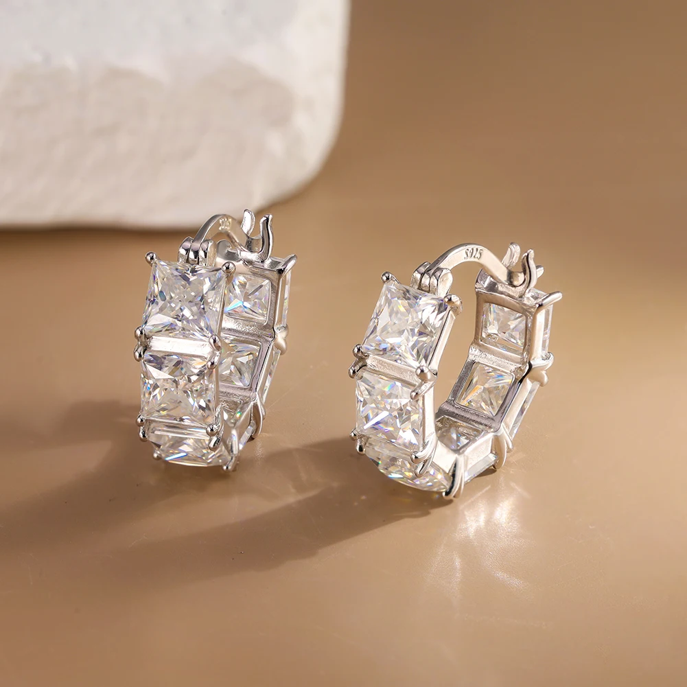 Princess Square 925 Sterling Silver Rhodium Plated D Color VVS Moissanite Diamand Earrings For Women Jewelry Free Shipping