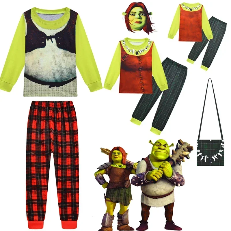 Girl cosplay Fiona princess costume movie monster character disguise girl Halloween costume children\'s T-shirt+pants pajama set