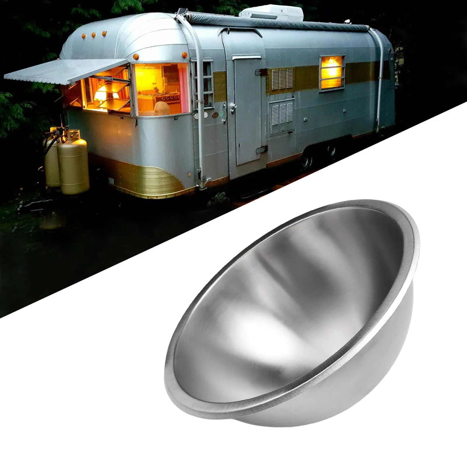12 Inch Camper Round Sink 304 Stainless Steel Kitchen Bath Sink Hand Wash Basin with 40mm Sewer Outlet for Boat Caravan RV Campe