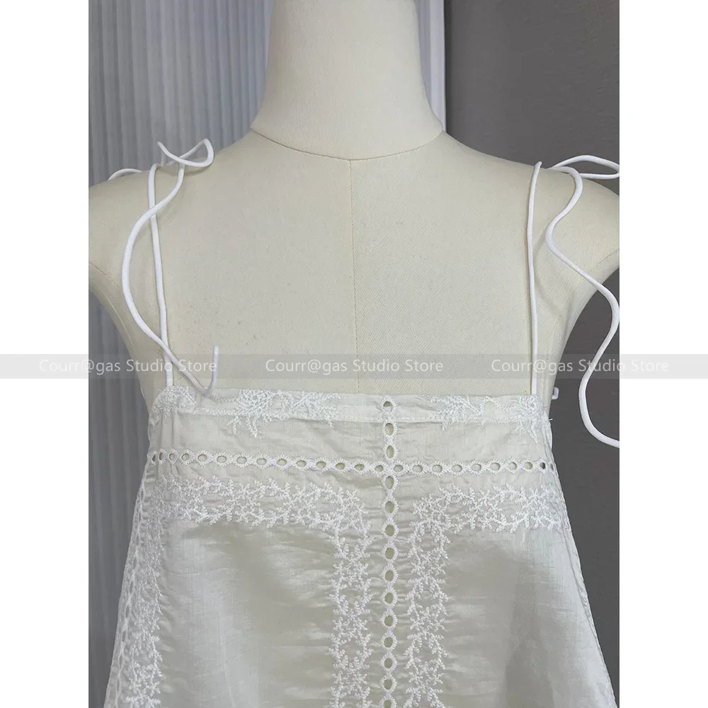 -camiseta camisola bordada blanca de algodón romántico francés, tops cortos finos y holgados con temperamento, novedad de verano 24