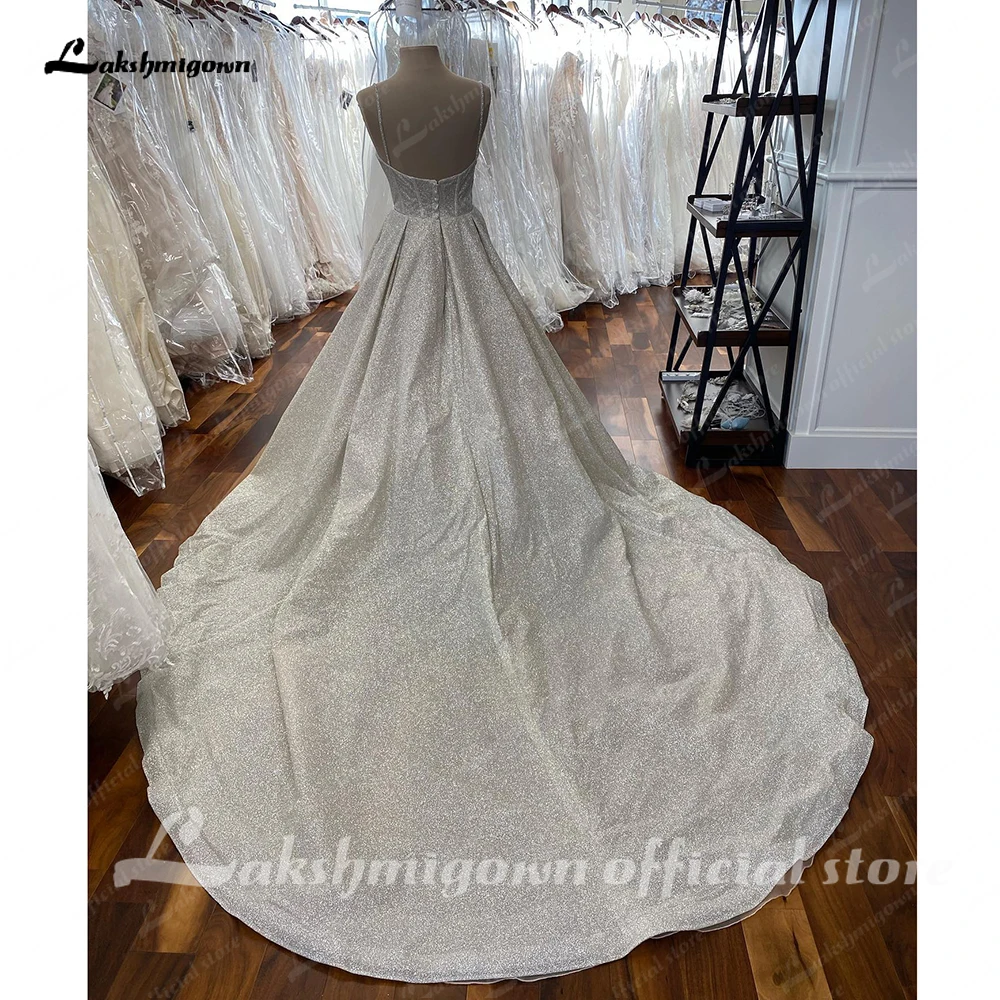 Lakshmigown Bling Bling Open Back A Line Wedding Dress Customized Vestidos V Neck A Line Bridal Gowns Open Back abito da sposa