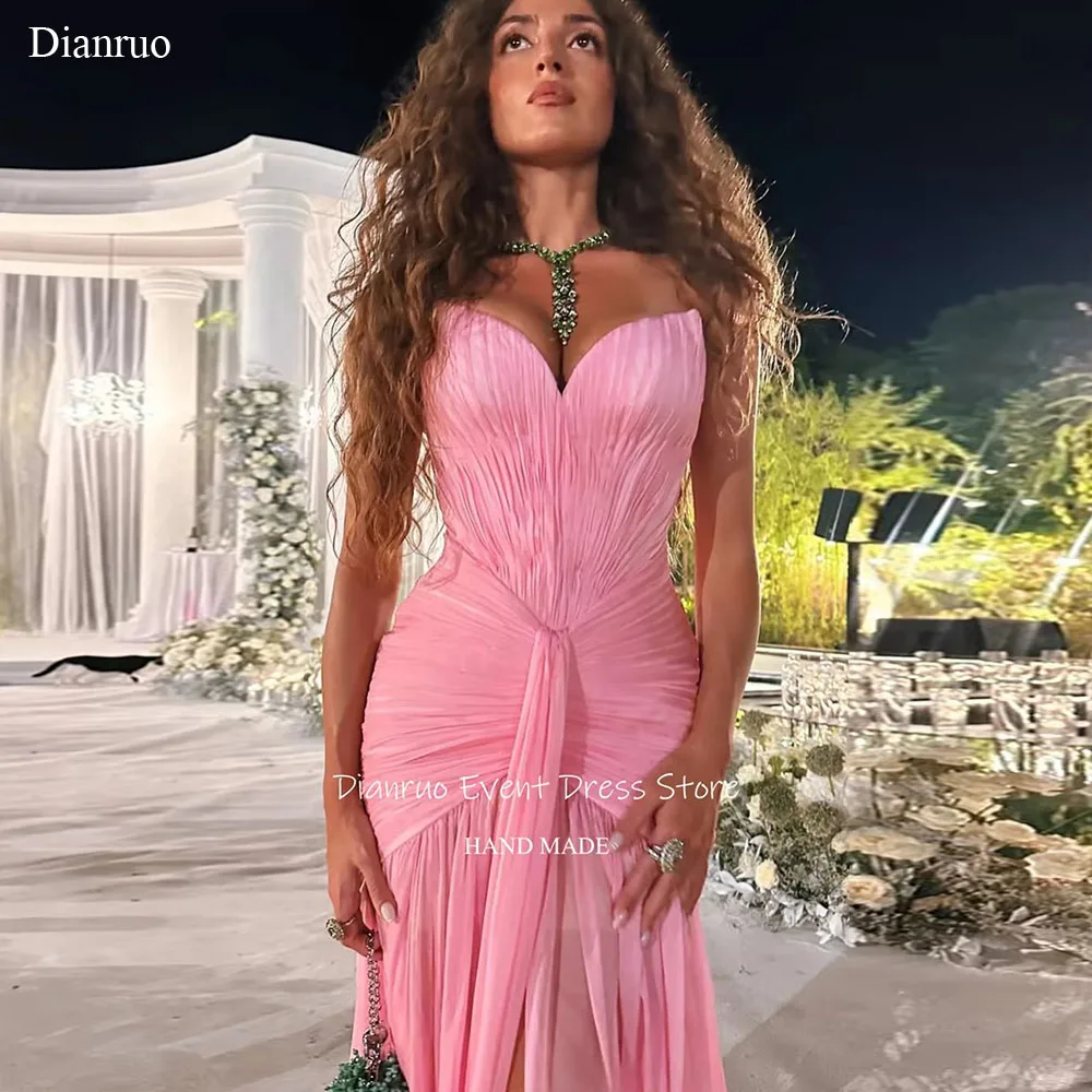 Dianruo 2025 สีชมพูจีบชุดราตรี Ruched ชุดชีฟองยาวผู้หญิง Sweetheart คุณภาพสูงพรหม Gowns ที่กําหนดเอง