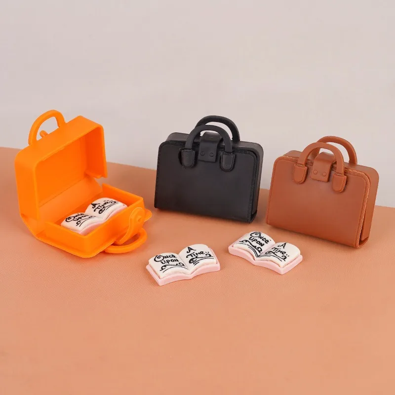 1:12 Mini Backpack Simulation Dollhouse Schoolbag Openable Orange Black Brown with/without Books Pretend Play Toy