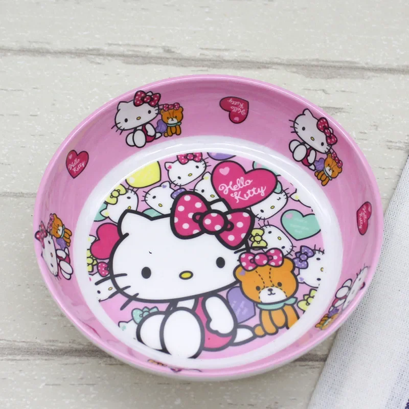 Hello Kitty Snack Fruit Plate Melamine Anti-fall Imitation Porcelain Round Plate Resin Tableware Shallow Plate Cartoon Cute Girl