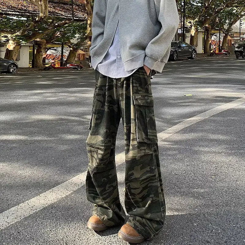 

American Retro Camouflage Work Pants Men's Spring Autumn Cleanfit Knife Leg Casual Loose Straight Wide Leg Jeans