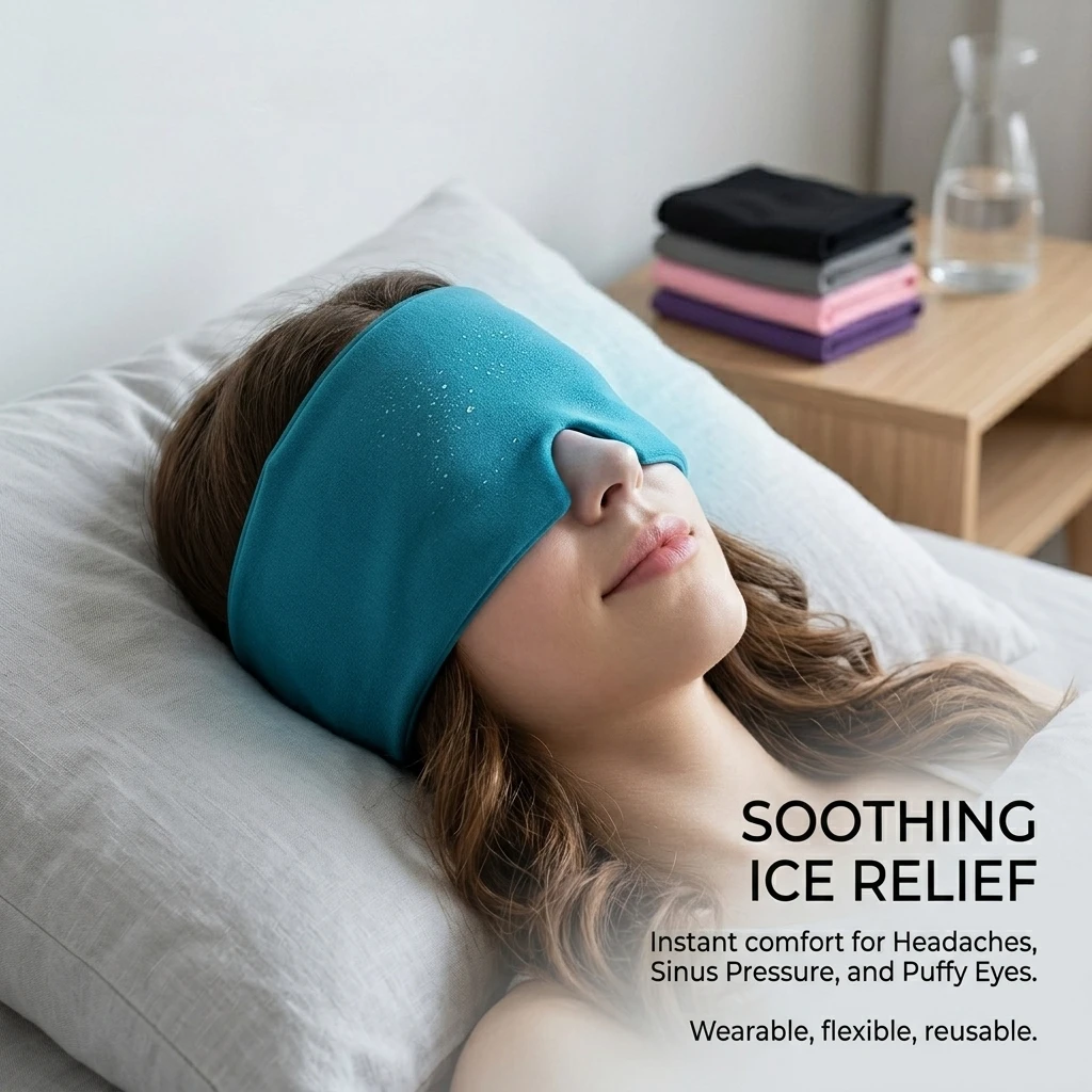 Single‑Sided Gel Ice Headache Relief Hat, Cold Compression Eye Mask, Reusable Portable Cooling Cap for Migraine Pain Home Use