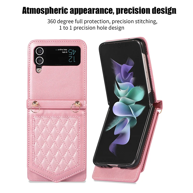 

Case For Samsung Galaxy Z Flip 4 Z Flip 3 Insert Card Make Up Mirror Rhombic Mobile Phone Case Cover