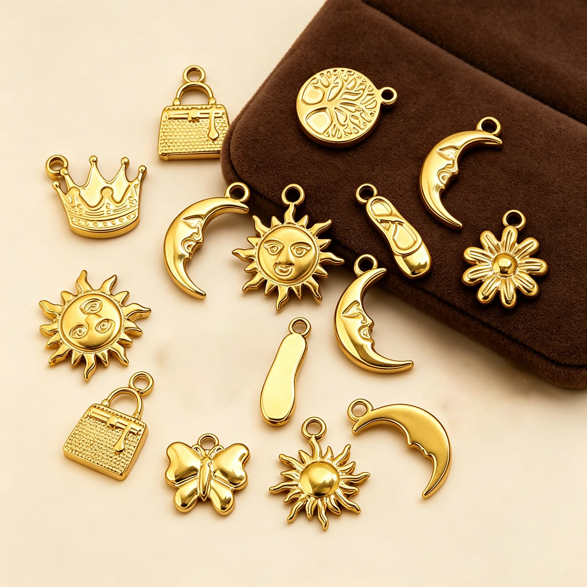 5 Stück Edelstahl-Anhänger mit Sonnen-, Herz- und Blumenmotiv für DIY-Halsketten, Armbänder, Ohrringe und Schmuckherstellung – Detail 2