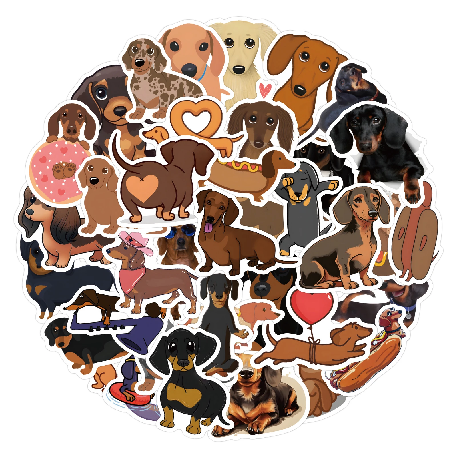 10/60PCS Cute Dachshund Dog Cartoon Animal Stickers Decal Motorcycle Travel Luggage Guitar Waterproof Sticker Decals Kids Toys